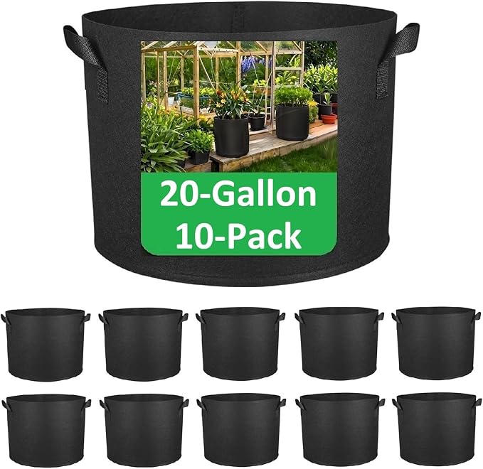 ANSLYQA 20-Gallon Grow Bags, (10 Pack) Thickened Aeration Fabric Growing Pots Planters with Handles for Planting Vegetables Plants, Black