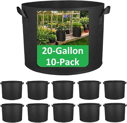 ANSLYQA 20-Gallon Grow Bags, (10 Pack) Thickened Aeration Fabric Growing Pots Planters with Handles for Planting Vegetables Plants, Black