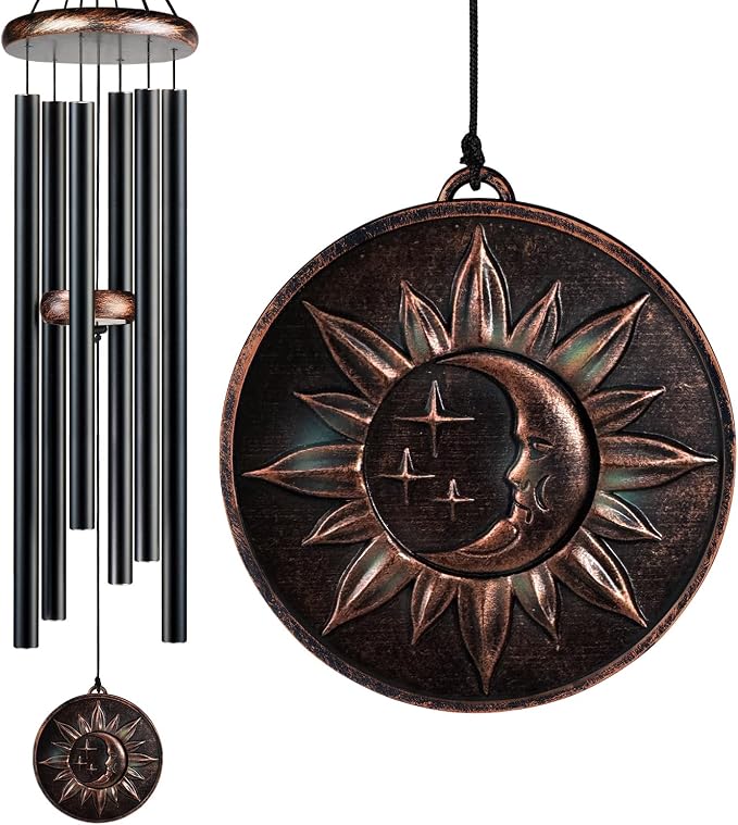 48" Large Wind Chimes for Outside, Deep Tone Sun Moon Star Outdoor | Deep tones, 48-inch size, weather-resistant aluminum, vintage sun moon star design, gift boxed and ready to hang