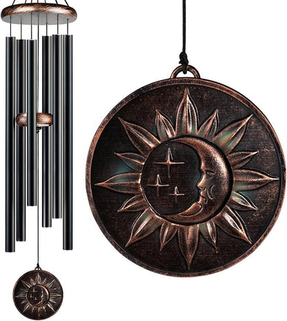 48" Large Wind Chimes for Outside, Deep Tone Sun Moon Star Outdoor | Deep tones, 48-inch size, weather-resistant aluminum, vintage sun moon star design, gift boxed and ready to hang