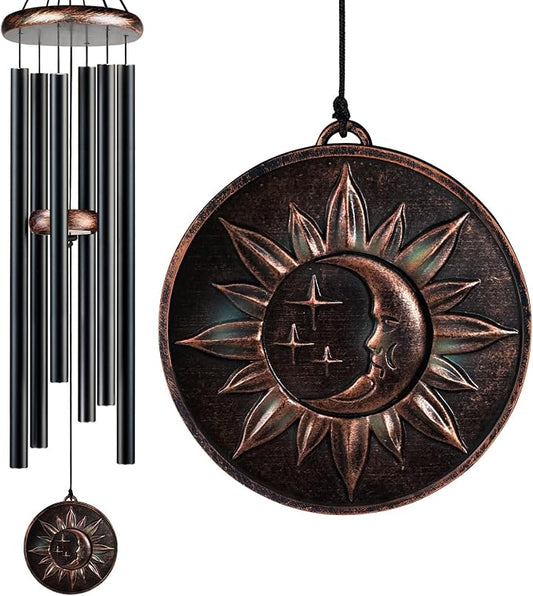 48" Large Wind Chimes for Outside, Deep Tone Sun Moon Star Outdoor | Deep tones, 48-inch size, weather-resistant aluminum, vintage sun moon star design, gift boxed and ready to hang