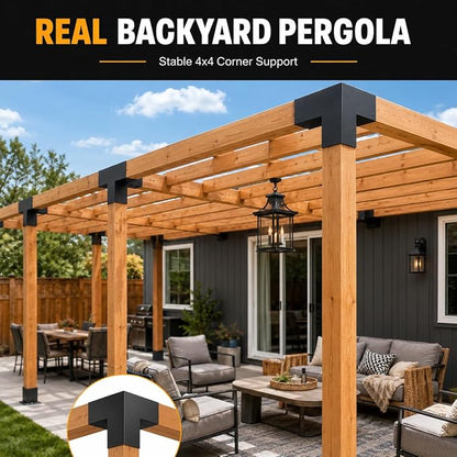 Heavy Duty 3-Way Pergola Brackets for 4x4 Lumber (Actual 3.6"x3.6"), 6PCS Post Base & 4PCS 3-Way & 2PCS 4-Way, DIY Pergola Kit with Screws for Garden, Gazebo, and Patio.