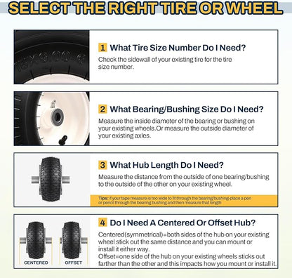 15x6.00-6 Lawn Mower Tire and Wheel, Replacement for John Deere Craftsman Husqvarna Riding Mowers, 4 Ply Tubeless Lawn Mower Tires 15x6x6, 500lbs Capacity, 3" Centered Hub, 3/4" Bushing, 2 Pack