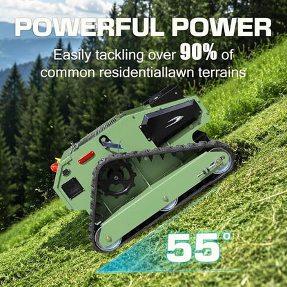 Infront Remote Control Lawn Mower with Enclosed Cabin, 55° Slope Climbing | 55° slope climbing capability,Brushless motor,Downward heat dissipation,Enclosed design,Industrial‑grade remote control
