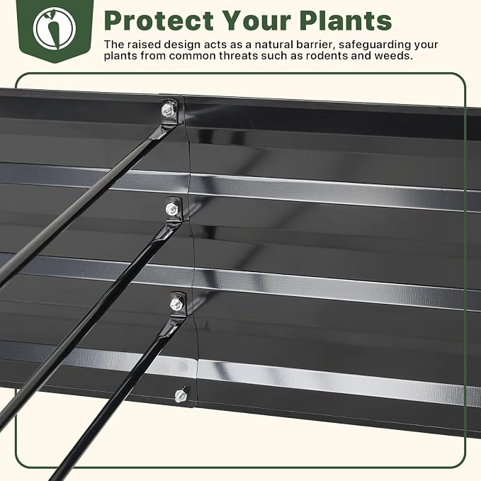 DTIG Galvanized Raised Garden Bed with Trellis, 6×3×1 FT 2 Pack Outdoor Garden Bed, Upgraded 4×3 Support, Black