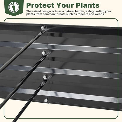 DTIG Galvanized Raised Garden Bed with Trellis, 6×3×1 FT 2 Pack Outdoor Garden Bed, Upgraded 4×3 Support, Black