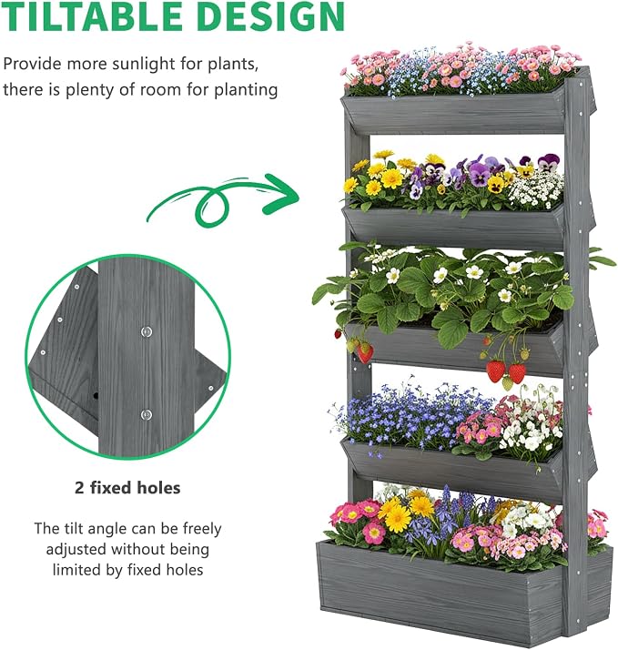 DoCred Vertical Raised Garden Bed, 5 Tier Upgraded Garden Planters Freestanding Wood Plant Stand Flower Rack Wooden Planter Box for Plants Herbs Flowers Vegetables Outdoor Indoor