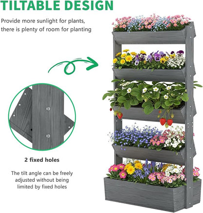 DoCred Vertical Raised Garden Bed, 5 Tier Upgraded Garden Planters Freestanding Wood Plant Stand Flower Rack Wooden Planter Box for Plants Herbs Flowers Vegetables Outdoor Indoor