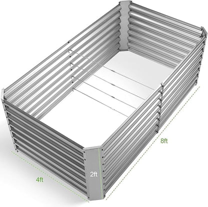 Land Guard 2 Pack 8×4×2ft Galvanized Raised Garden Bed Kit, Galvanized Planter Raised Garden Boxes Outdoor, Large Metal Raised Garden Beds for Vegetables (Silver)