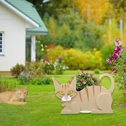Yellow Cat Planter Pots, 12.5 x 5.6 x 7.8 Inches | Cat Flower Pot, Cute Animal Shaped Plant Pot, Gifts for Women & Pet Lovers, Indoor Outdoor Garden Home Office Decor