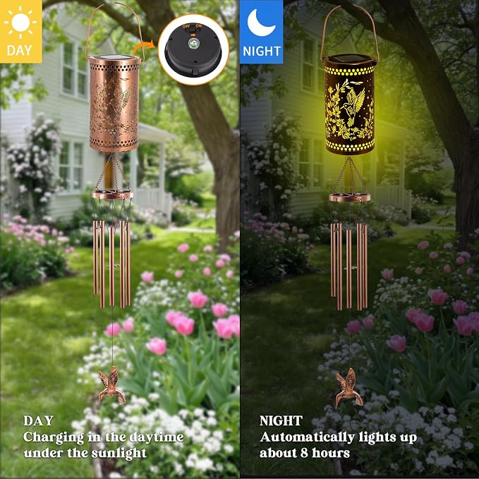 Solar Wind Chimes for Outside, 36" Hummingbird Hanging Solar Lantern for Mom, Christmas Windchimes Outdoors Gifts,Garden Decor led Lights Wind Chime for Patio Yard, for Women Grandma