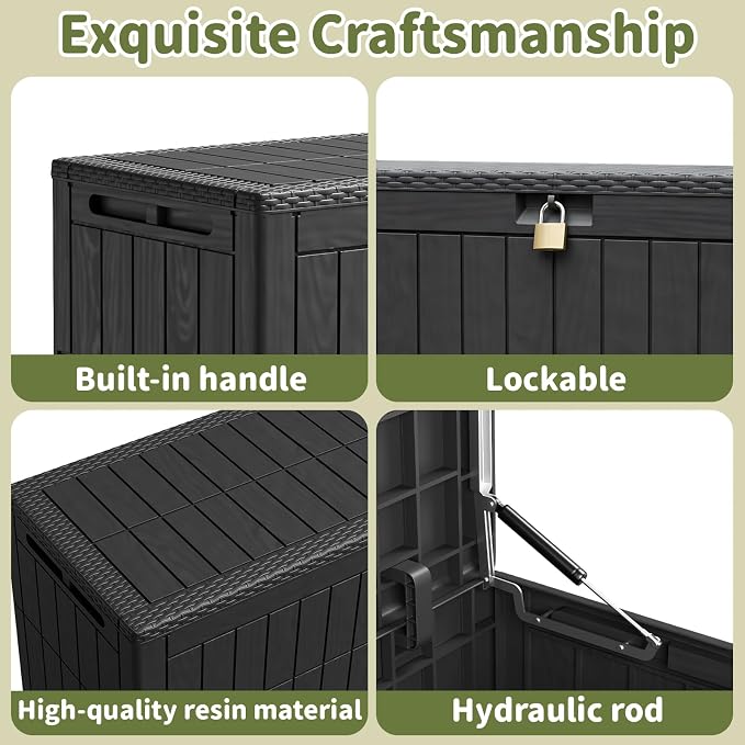 100 Gallon Outdoor Storage Box, Waterproof Lockable Deck Box | Resin Storage Bin for Patio Furniture Cushions, Garden Tools, Pool Supplies Organization, Indoor & Outdoor Use