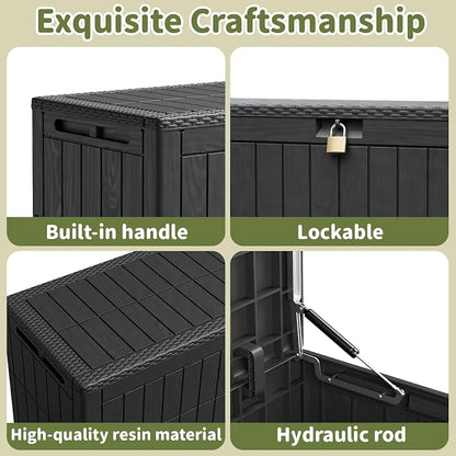 100 Gallon Outdoor Storage Box, Waterproof Lockable Deck Box | Resin Storage Bin for Patio Furniture Cushions, Garden Tools, Pool Supplies Organization, Indoor & Outdoor Use