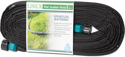 LINEX Flat Soaker Hose 1/2" x 50 ft for Garden Beds Drip Sprinkler Irrigation Hose Heavy Duty Saving 80% Water For Vegetable