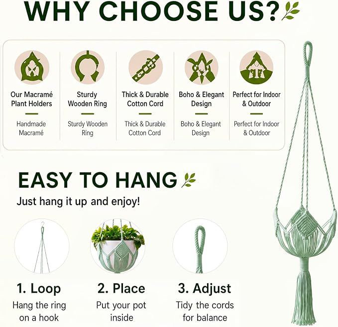 Shappy Boho Macrame Plant Hanger, Large Hanging Planter Plant Holder Pot Hanger Hanging Basket Wall Planters, Plants Lover Gift for Indoor Garden