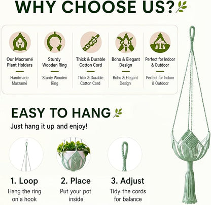 Shappy Boho Macrame Plant Hanger, Large Hanging Planter Plant Holder Pot Hanger Hanging Basket Wall Planters, Plants Lover Gift for Indoor Garden