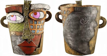 TOZLU Art Abstract Face Planters Pots Head,Picasso Brutalist Face Flower Pot Head Planter Pots Colorful Art Abstract Resin Flower Pot for Indoor and Outdoor Plants Funny Room Decor(Retro Big)