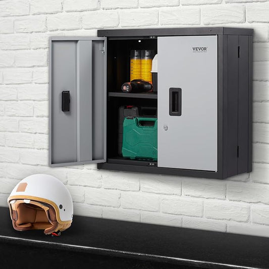 VEVOR Foldable Wall Cabinet, Metal Garage Locker Mounted 26" Small Tool Chest 240 LBS Loading Capacity Adjustable Shelf Magnetic Door File for Warehouse Office Home Black