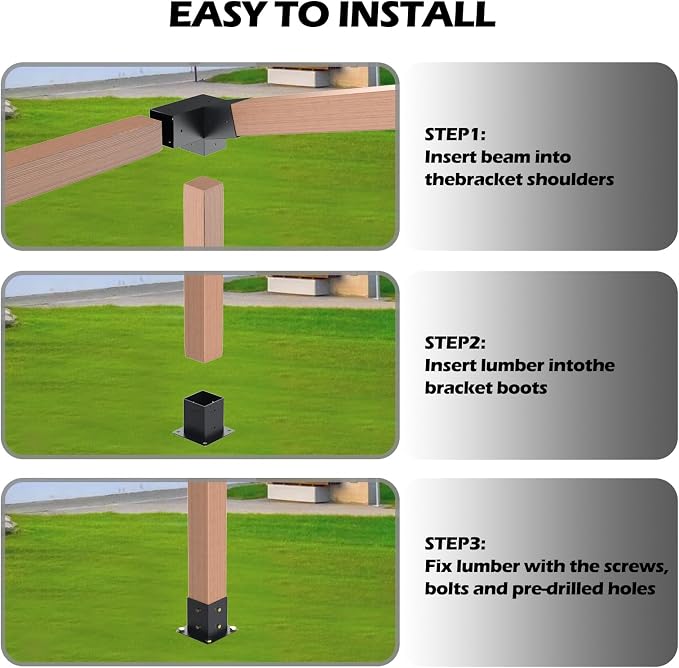 Pergola Kit with Brackets, 15°Slanted Roof Pergola Bracket Kit, Roof Wall Mount Extension Bracket Kit 3-Way Brackets for Pergolas,Log Cabin Outdoor Pergola 4"x 4" (Actual 3.5" X 3.5") Lumber