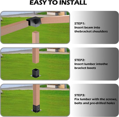 Pergola Kit with Brackets, 15°Slanted Roof Pergola Bracket Kit, Roof Wall Mount Extension Bracket Kit 3-Way Brackets for Pergolas,Log Cabin Outdoor Pergola 4"x 4" (Actual 3.5" X 3.5") Lumber