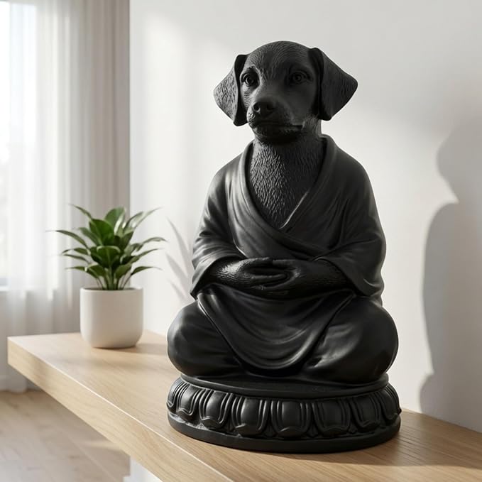 Bellaa Dog Statue Meditating Zen Buddha Yoga Pose Figurine, 6 Inch Resin Sculpture for Indoor Living Room & Outdoor Garden Decor, Mindfulness Monk Namaste Animal Gift 29608