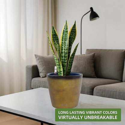Dexceder 11x10 Self Watering Planter (Yellow Brown Gradient) | Inner Pot Design, Thickened Table Flower Plant Pot with Water Level Indicator Indoor Outdoor