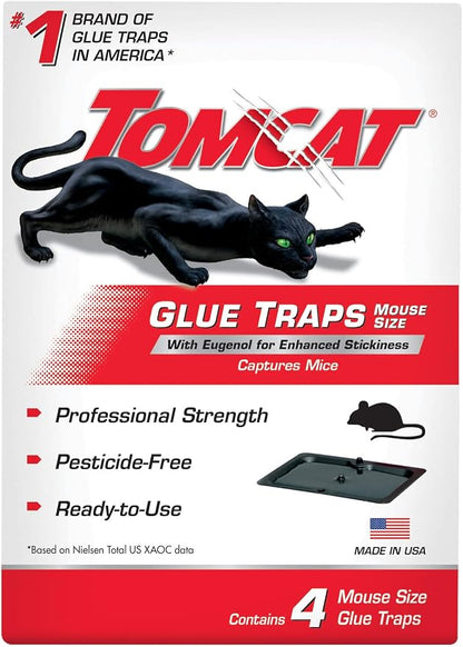 Tomcat Mouse Trap with Immediate Grip Glue for Mice, Cockroaches, and Spiders, Ready-to-Use, 2-Pack (8 Glue Traps)
