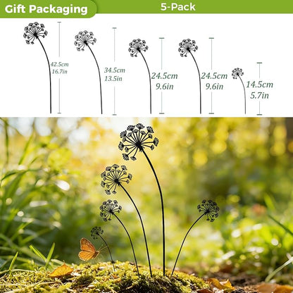 KODIBO 5-Pack Metal Garden Stakes, Black Dandelion Outdoor Yard Art Decor | Outdoor-Resistant Metal, Black Dandelion Silhouette, Matte Powder-Coated, Modern Minimalist Garden Accents for Lawn Patio