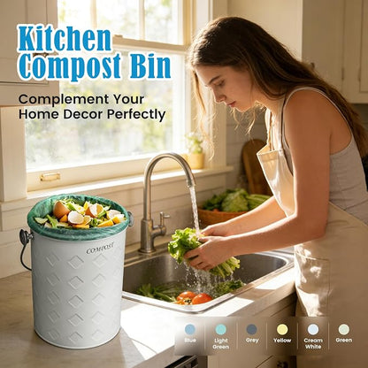 AOSION Countertop Compost Bin Kitchen,Odorless Indoor Compost Bin with Lid | 1 Gallon Composter Container,Removable Inner Bucket,50 Compost Bags,2 Carbon Filters,ideal for food scraps,coffee grounds