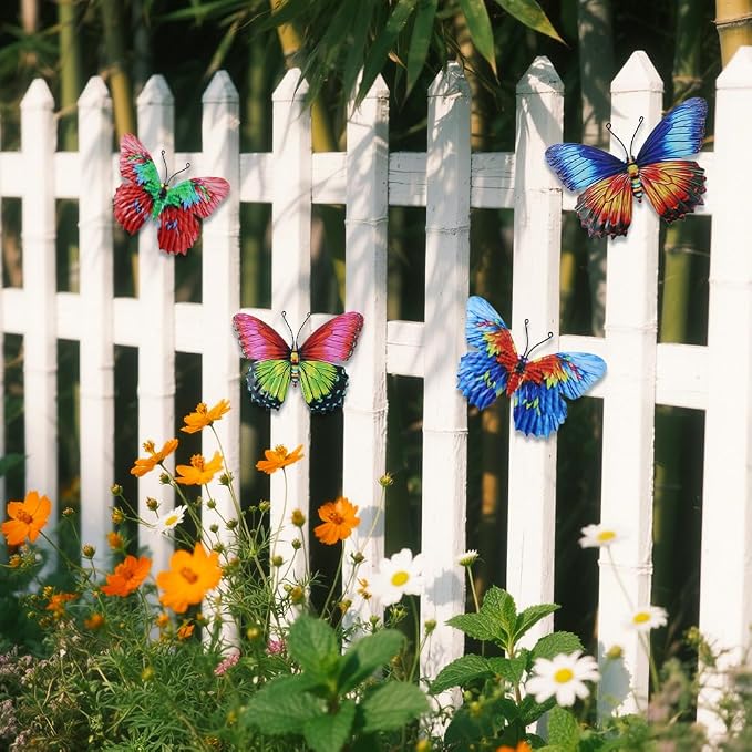 dreamskip 4 Pack Metal Butterfly Wall Decor Art, Colorful Butterflies Outdoor Wall Art, Hand Craft for Garden, Fence, Patio, Yard, Living Room, Bedroom