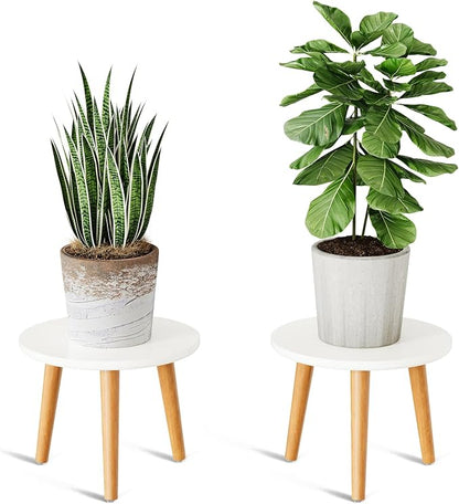 Uneedem Plant Stand Indoor, Mid Century Modern Small Round Plant Table for Flower Pots, 8.9" Tall Plant Holder Wood Stool for Living Room (2 Pack)