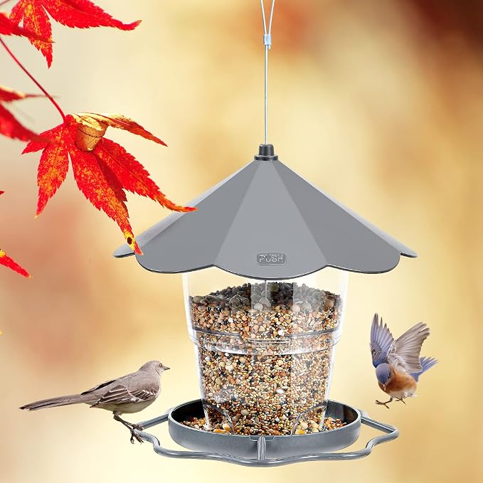 Bird Feeder Outdoor Hanging for Wild Bird Seed, Grey