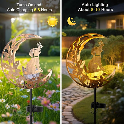 JOBOSI Solar Moon Dog Decorative Light Gifts, Solar Moon Dog Moving Decorative Ground Stake Light, Mother's Day Gift， Gift for Women Mom Grandma, Garden Lawn Decor Christmas & New Year Gift