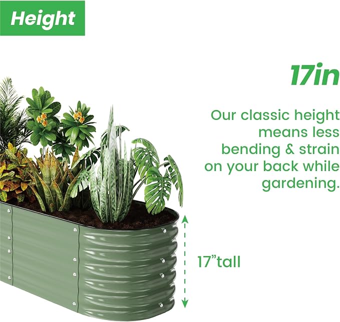 Raised Garden Bed Kit 8×2×1.4 FT Magnesium-Aluminum-Zinc Stainless Steel Metal Planter Box for Planting Outdoor Plants Vegetables (Light Green)