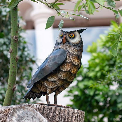Natelf Garden Owl Sculptures & Statues, Standing Metal Bird Yard Art Sculpture for Patio Backyard Pond Outdoor Decorations (Brown-1)