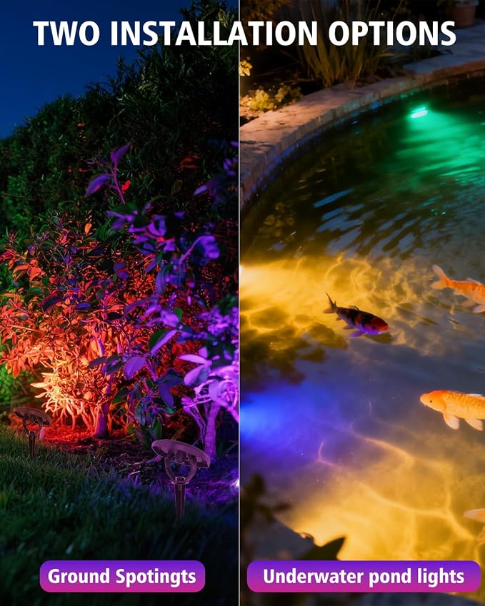 Solar Spot Lights Outdoor Waterproof IP68, RGB Pond Lights | 3-in-1 LED Solar Landscape Lights, 2 Light Modes Path Lights for Underwater Pond Garden Yard Pathway