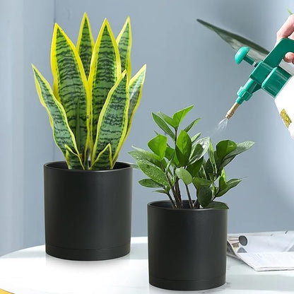 Meowell 12/10/8 inch Large Deep Plant Pots, 3 Pack Tall Cylinder Flower Pots for Outdoor Indoor Plants, Plastic Planters with Drainage Holes and Saucers for Garden Porch House Plants, Black