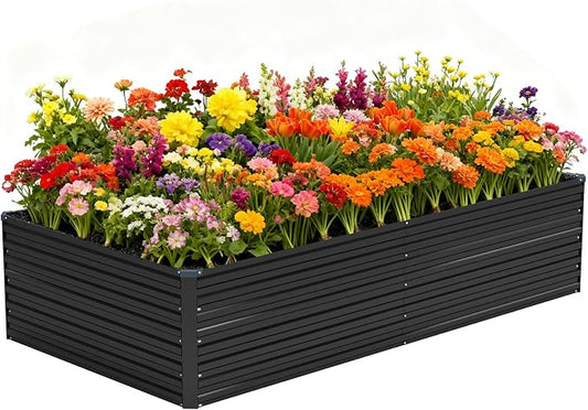 Vengarus 8x4x2ft Galvanized Raised Garden Bed,Metal Raised Beds Kit Black | 2FT Deep Root Elevated Garden Planter Box, Corrugated Steel, Open Bottom, Rustproof All Weather, Large Vegetable Flower Bed