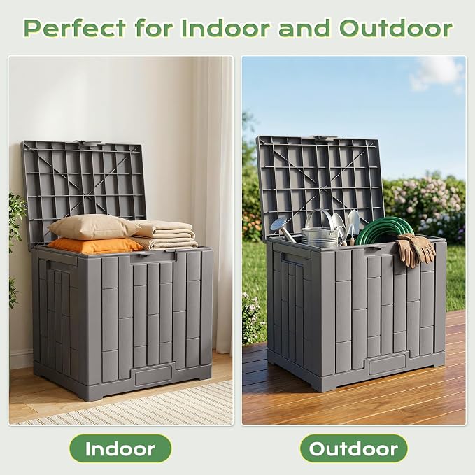 Jocoevol Deck Box 30 Gal, UV Resistant & Waterproof Outdoor Storage Box with Lock, Easy Assemble Storage Bins Container for Pool Patio Garden