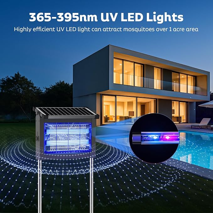 OnBeam Solar Bug Zapper Outdoor, 4500V Mosquito Zapper Fly Trap for Patio | 10W Solar Panel, IPX5 Waterproof, Auto Mode, Solar Powered, USB C Charging, Electric Rechargeable Mosquito Killer for Garden