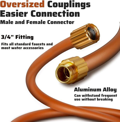 Worth Short Lead-in Hybrid Garden Hose 5/8 in. x 25 ft. -Kink Free, No Leaking, Male/Female Fittings -Heavy Duty Durable Flexible Lightweight Water Pipe -Brass Aluminum Ends for Household & Yard Use
