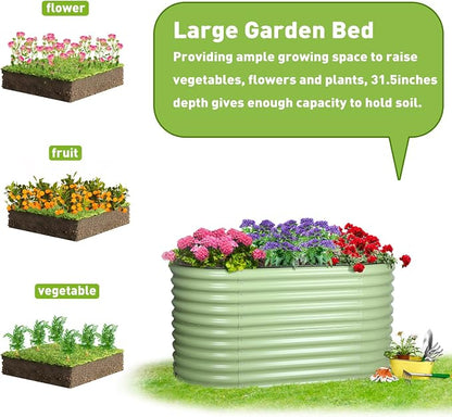 Aoodor 2-in-1 Modular Aluzinc Metal Raised Garden Bed, 63" L x 32" W x 32" H, Outdoor Planter Box for Vegetables, Flowers, and Herbs, Olive Green