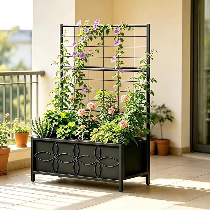 Zhongma Sturdy Raised Garden Bed with Trellis (15.75 x 35.43 x 48.8 in) for Vegetables Flower, Planter Box for Backyard Patio Balcony