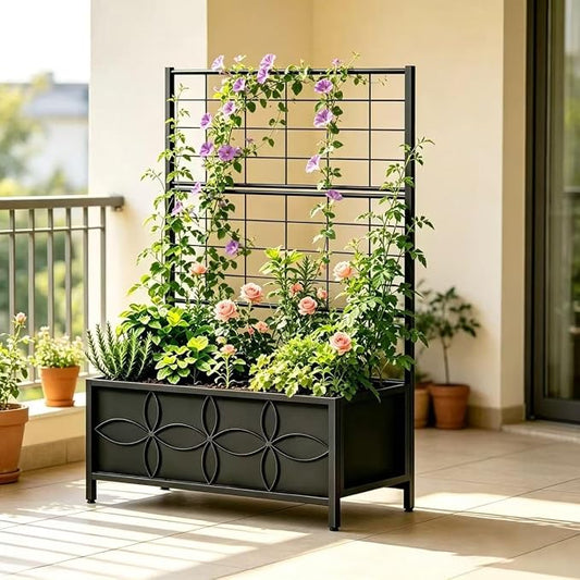 Zhongma Sturdy Raised Garden Bed with Trellis (15.75 x 35.43 x 48.8 in) for Vegetables Flower, Planter Box for Backyard Patio Balcony