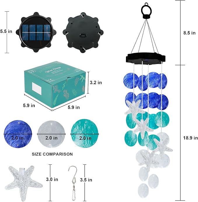 (New) Solar Wind Chime for Outside, Solar Hanging Wind Chime Lights, Gift for Women Grandma Mom Wife Sister Girls, LED Decorative Mobile Lights for Garden Yard Patio Decorations - Blue
