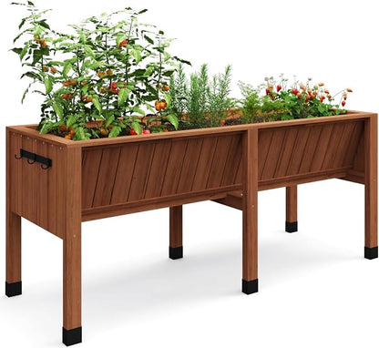 KYBOLT 72x26x31 Inch Raised Garden Bed with Legs, 13.7In Depth Wooden Planter Box for Outdoor Growing Vegetables and Herbs, Elevated Garden Bed with Hooks for Backyard, Patio, Balcony