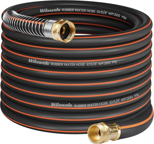 75FT x 5/8" Rubber Garden Hose, Heavy Duty Garden Water Hose, 300 PSI Working, 1000 PSI Burst, Swivel Handle with Stainless Steel Ring, 5-Layer Braided, All-Weather Outdoor Use, BG75GH06