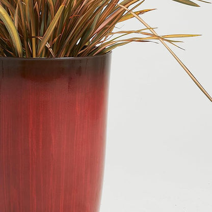 Worth Garden 20" H. Plastic Planters - Set of 2 Gradient Red Glossy Smooth Finish - Tall Plant Pots Drain Hole for Indoor Outdoor Use - Decorative Lightweight Flower Pots for Front Porch, Patio, Deck