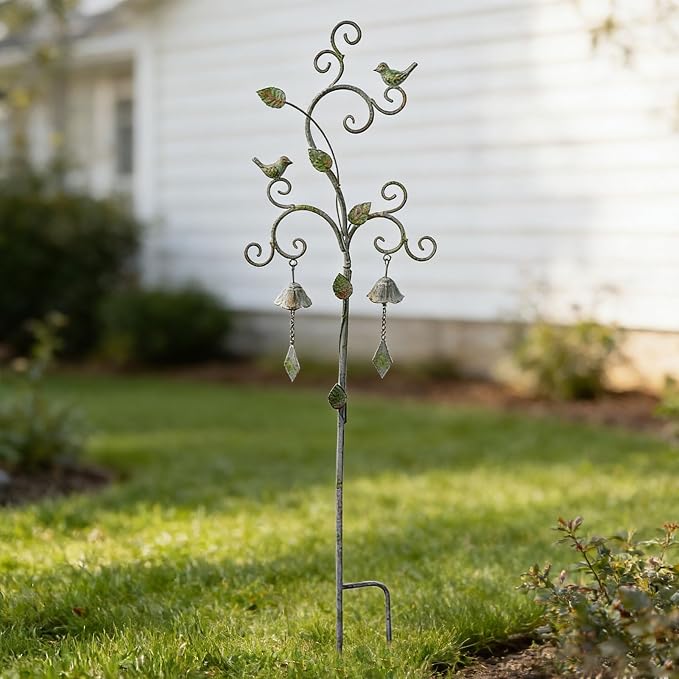 Decorative Garden Stakes for Outside,Metal Outdoor Garden Decor with Bells | 45.7"H Wind Chime Stakes for Outside,Bird Metal Garden Art for Garden,Flower Beds, Patio.