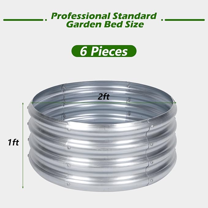 PINPON 2-Pack Galvanized Raised Garden Bed 2x2x1 ft, Round Metal Planter Box Outdoor for Vegetables Flowers, Heavy-Duty Rust-Resistant, Also Use as Fire Pit Ring for Backyard Camping